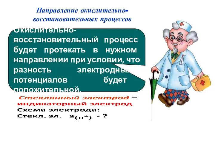 Направление окислительно-восстановительных процессов Окислительно-восстановительный процесс будет протекать в нужном направлении при