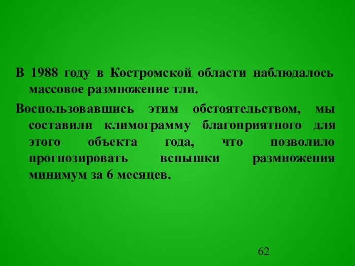 В 1988 году в Костромской области наблюдалось массовое размножение тли. Воспользовавшись