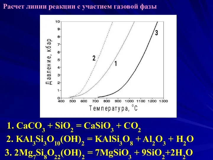 Расчет линии реакции с участием газовой фазы 1. CaCO3 + SiO2