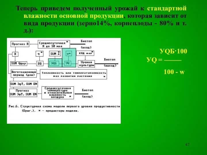 Теперь приведем полученный урожай к стандартной влажности основной продукции, которая зависит