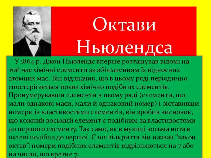 Октави Ньюлендса У 1864 р. Джон Ньюлендс вперше розташував відомі на