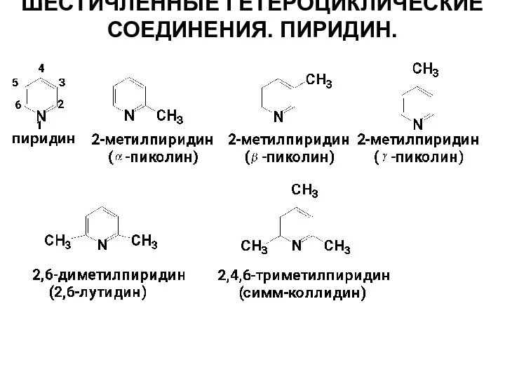 ШЕСТИЧЛЕННЫЕ ГЕТЕРОЦИКЛИЧЕСКИЕ СОЕДИНЕНИЯ. ПИРИДИН.