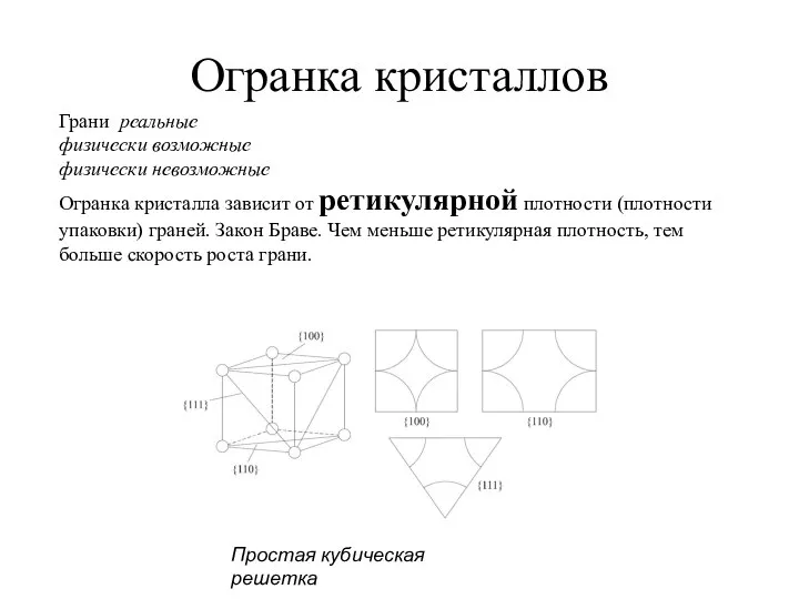 Огранка кристаллов Грани реальные физически возможные физически невозможные Огранка кристалла зависит