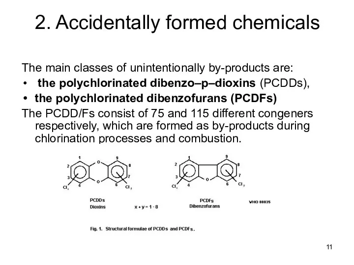 2. Accidentally formed chemicals The main classes of unintentionally by-products are:
