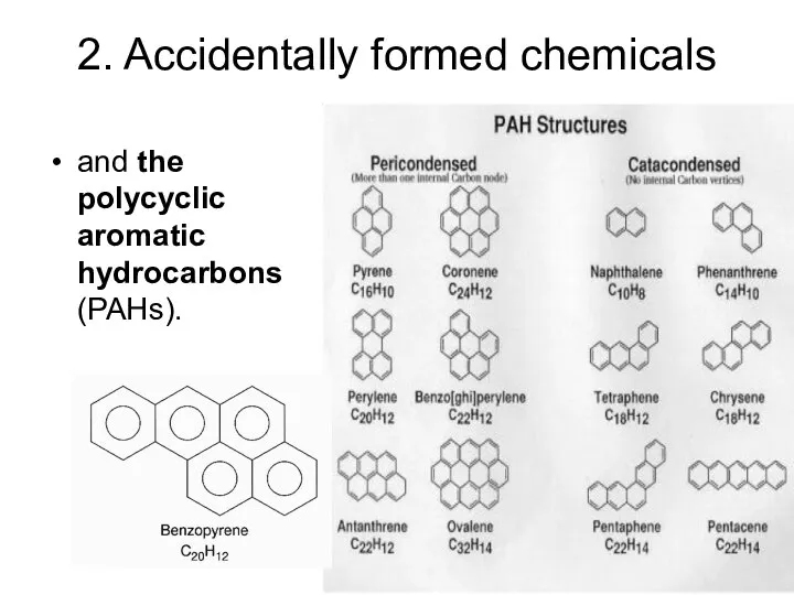2. Accidentally formed chemicals and the polycyclic aromatic hydrocarbons (PAHs).