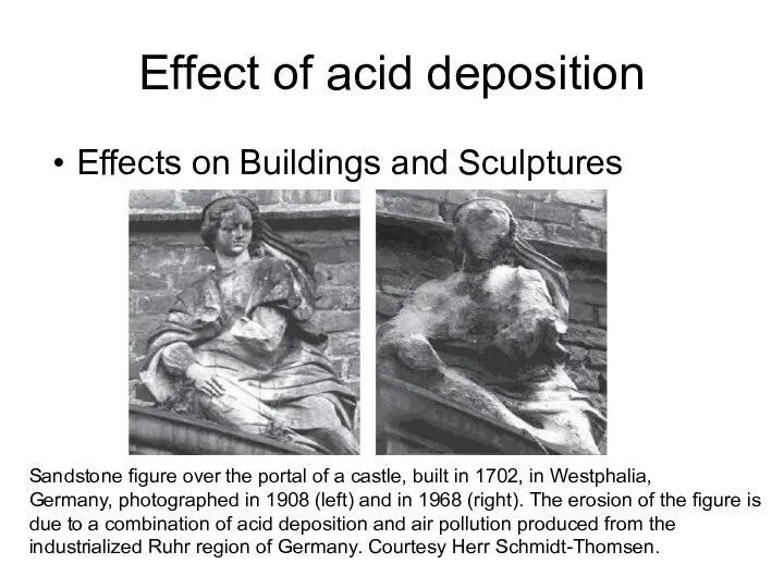 Effect of acid deposition Effects on Buildings and Sculptures Sandstone ﬁgure