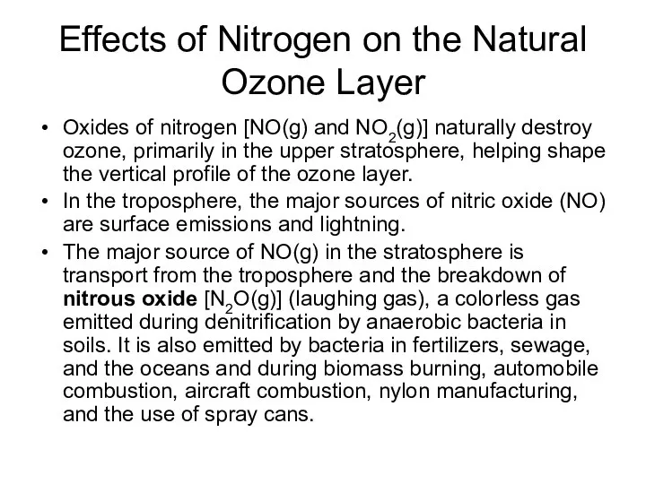 Effects of Nitrogen on the Natural Ozone Layer Oxides of nitrogen