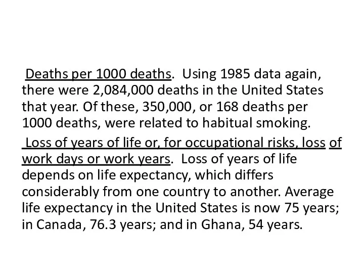 Deaths per 1000 deaths. Using 1985 data again, there were 2,084,000