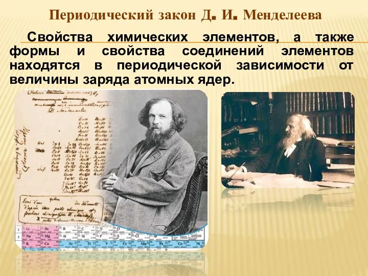 Свойства химических элементов, а также формы и свойства соединений элементов находятся