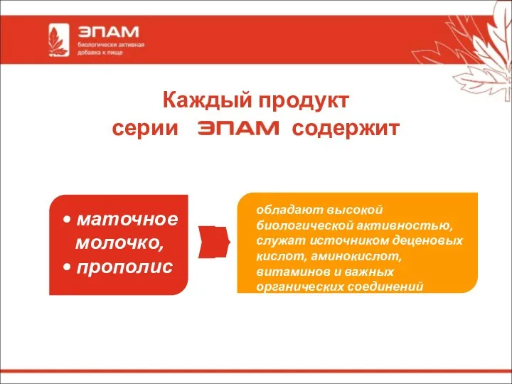 Каждый продукт серии содержит • маточное молочко, • прополис обладают высокой