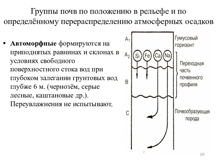 Группы почв по положению в рельефе и по определённому перераспределению атмосферных