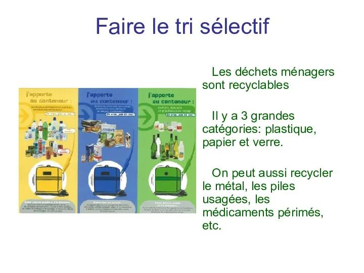 Faire le tri sélectif Les déchets ménagers sont recyclables Il y