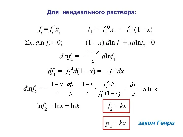 Σхі dln fі = 0; (1 – х) dln f1 +