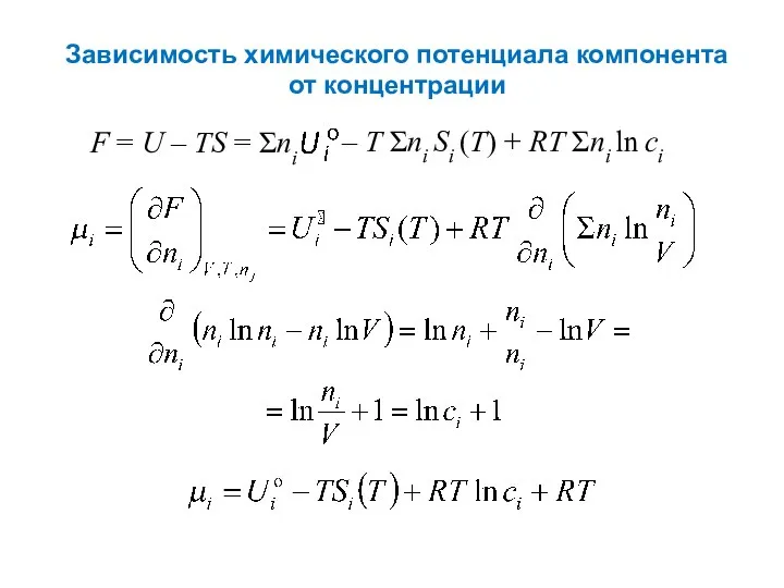 Зависимость химического потенциала компонента от концентрации