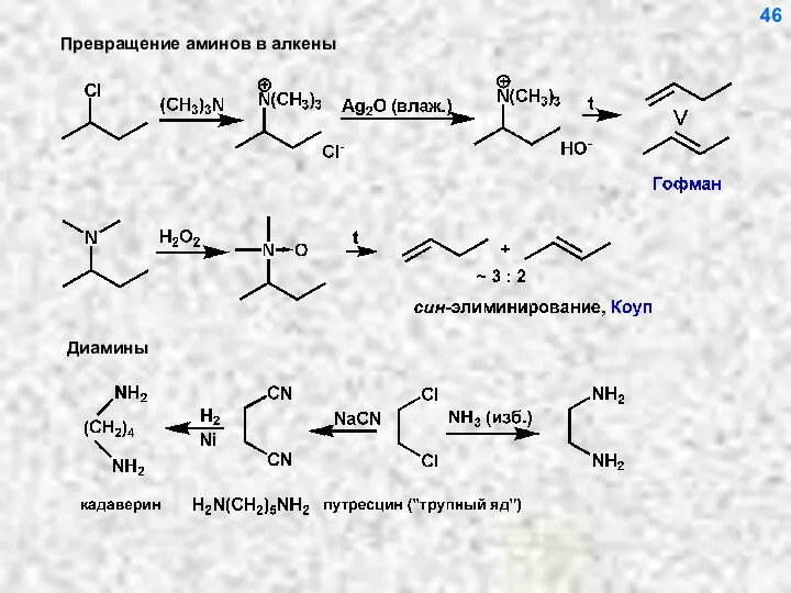 Превращение аминов в алкены 46