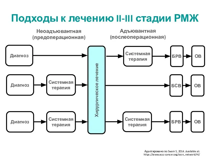 Адаптировано по Swain S, 2014. Available at: https://www.accc-cancer.org/ossn_network/HI/ Подходы к лечению