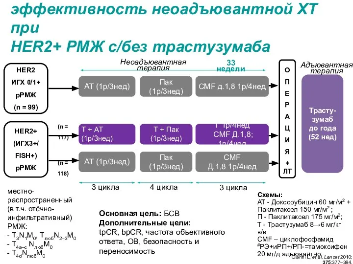 3 цикла HER2+ (ИГХ3+/ FISH+) рРМЖ О П Е Р А