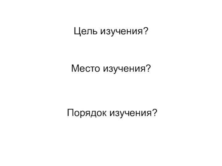 Место изучения? Цель изучения? Порядок изучения?