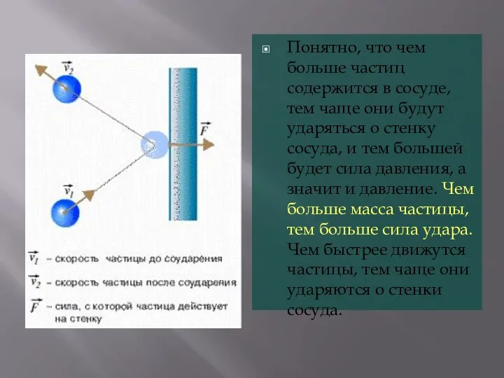 Понятно, что чем больше частиц содержится в сосуде, тем чаще они