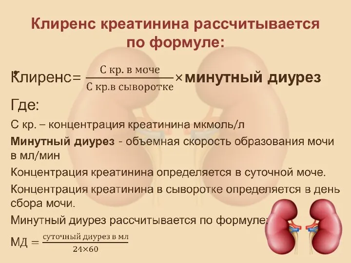 Клиренс креатинина рассчитывается по формуле: