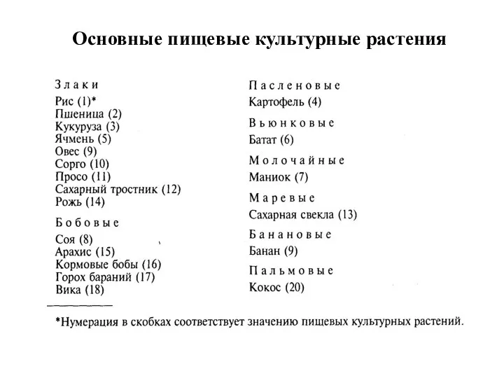 Основные пищевые культурные растения