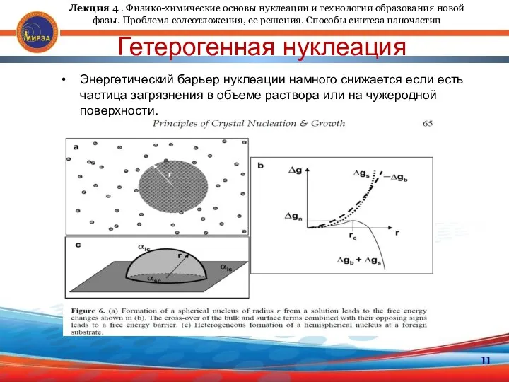 11 Гетерогенная нуклеация Энергетический барьер нуклеации намного снижается если есть частица