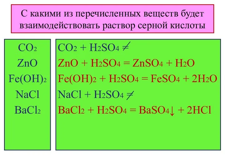 С какими из перечисленных веществ будет взаимодействовать раствор серной кислоты CO2