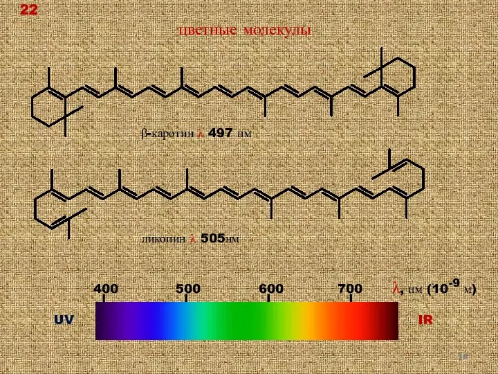 UV IR цветные молекулы β-каротин λ 497 нм ликопин λ 505нм 22