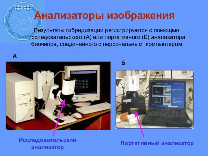 A Б Портативный анализатор Результаты гибридизации регистрируются с помощью исследовательского (А)