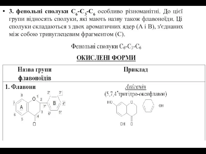 3. фенольні сполуки С6-С3-С6 особливо різноманітні. До цієї групи відносять сполуки,