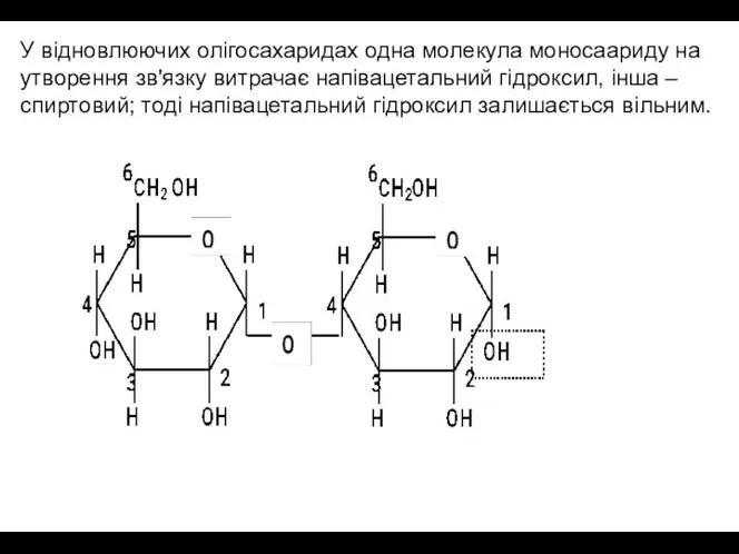 У відновлюючих олігосахаридах одна молекула моносаариду на утворення зв'язку витрачає напівацетальний