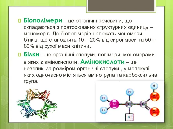 Біополімери – це органічні речовини, що складаються з повторюваних структурних одиниць