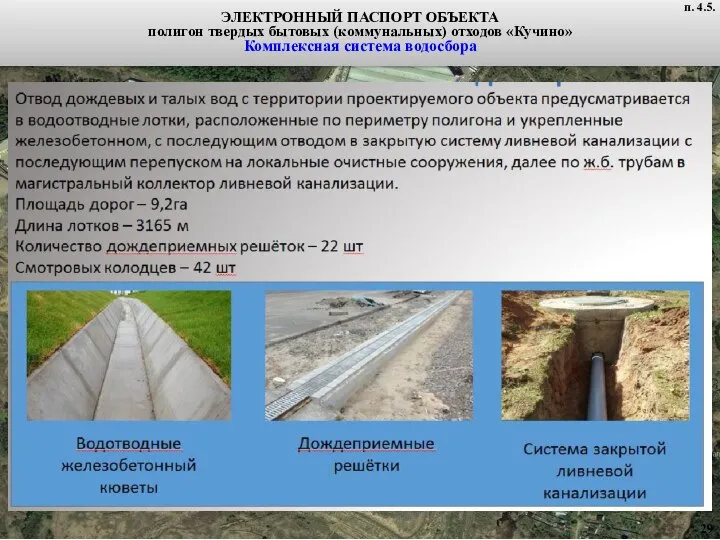 ЭЛЕКТРОННЫЙ ПАСПОРТ ОБЪЕКТА полигон твердых бытовых (коммунальных) отходов «Кучино» Комплексная система водосбора п. 4.5.