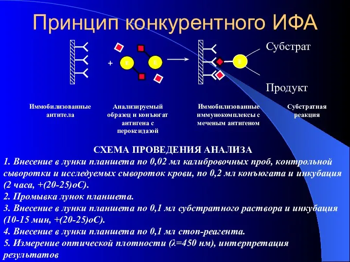 Принцип конкурентного ИФА Субстрат Продукт СХЕМА ПРОВЕДЕНИЯ АНАЛИЗА 1. Внесение в