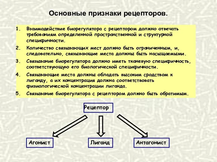 Взаимодействие биорегулятора с рецептором должно отвечать требованиям определенной пространственной и структурной