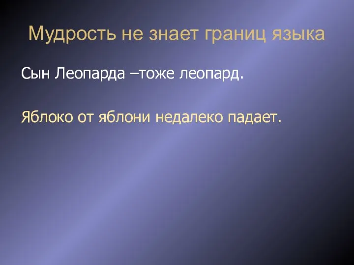 Мудрость не знает границ языка Сын Леопарда –тоже леопард. Яблоко от яблони недалеко падает.