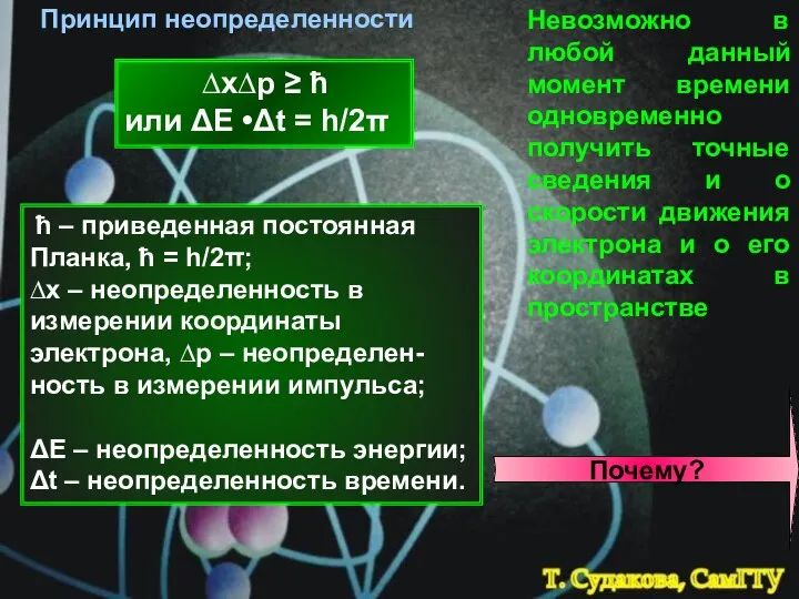 Принцип неопределенности Невозможно в любой данный момент времени одновременно получить точные