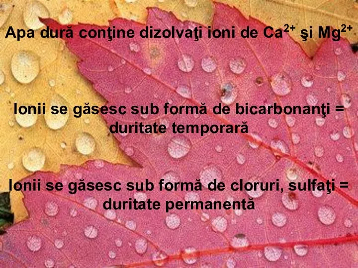 Apa dură conţine dizolvaţi ioni de Ca2+ şi Mg2+ Ionii se