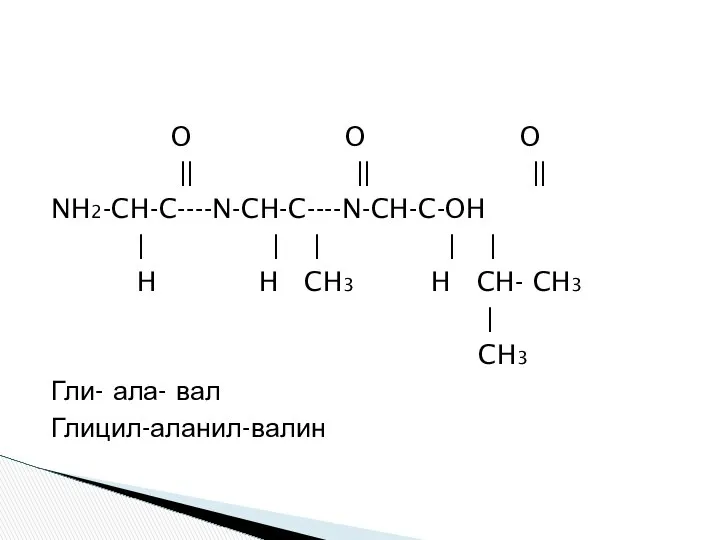 O O O || || || NH2-CH-C----N-CH-C----N-CH-C-OH | | | |