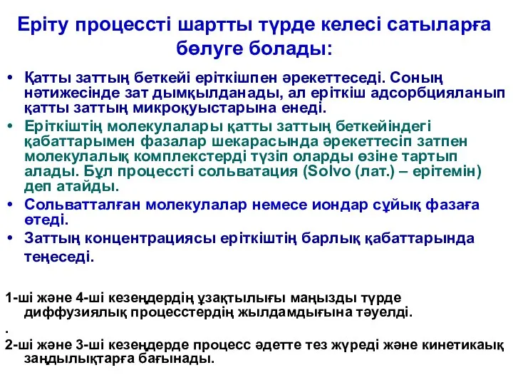 Еріту процессті шартты түрде келесі сатыларға бөлуге болады: Қатты заттың беткейі