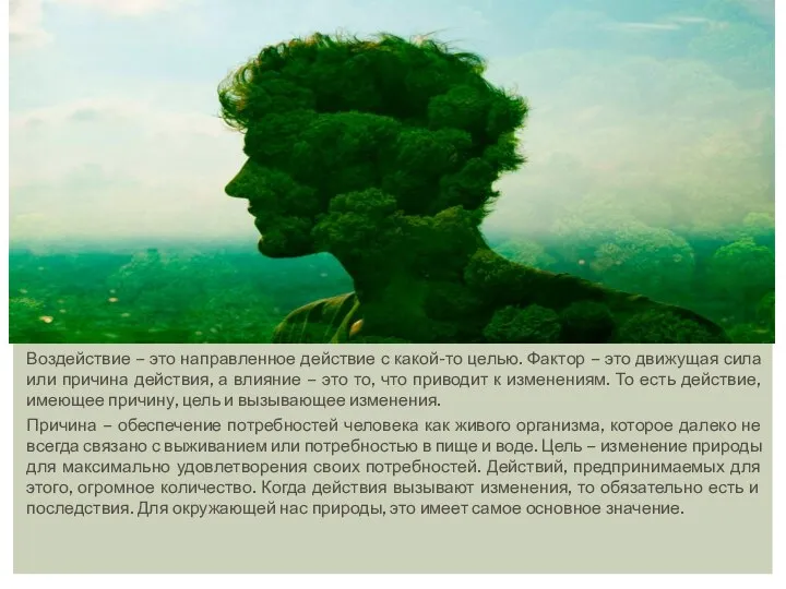 Воздействие – это направленное действие с какой-то целью. Фактор – это