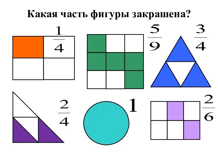 Какая часть фигуры закрашена? , , , , , , , , .