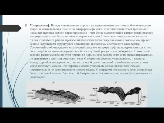 Микрорельеф. Наряду с появлением морщин не менее важным симптомом биологического старения