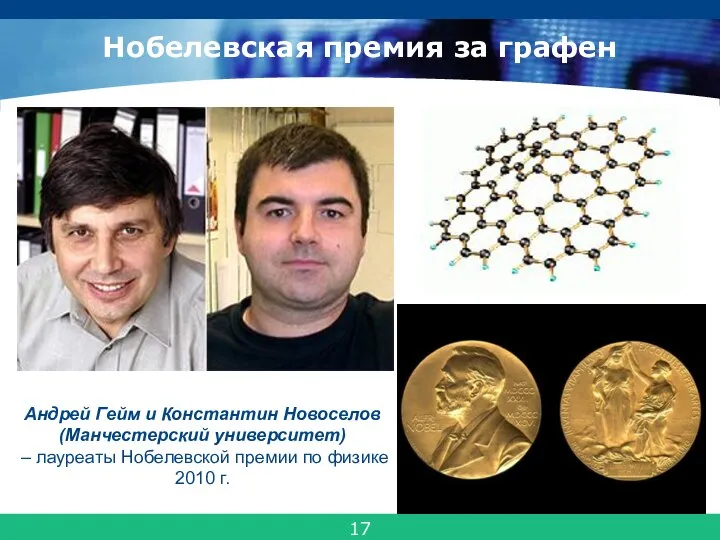 Нобелевская премия за графен Андрей Гейм и Константин Новоселов (Манчестерский университет)
