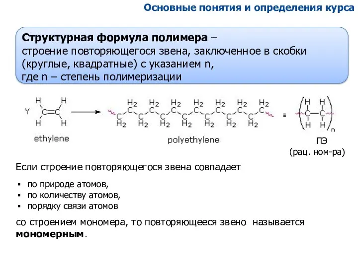 Основные понятия и определения курса Если строение повторяющегося звена совпадает по