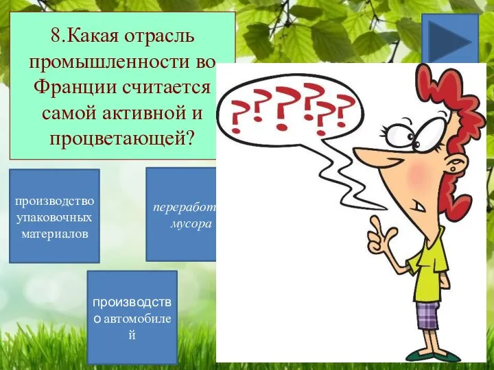 8.Какая отрасль промышленности во Франции считается самой активной и процветающей? производство