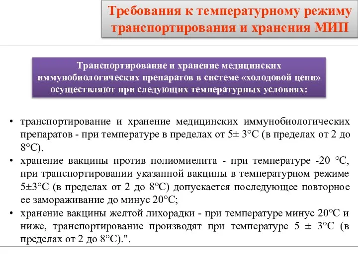 Требования к температурному режиму транспортирования и хранения МИП транспортирование и хранение