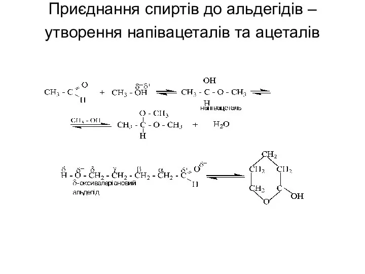 Приєднання спиртів до альдегідів – утворення напівацеталів та ацеталів