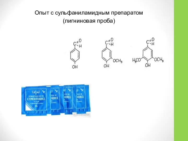 Опыт с сульфаниламидным препаратом (лигниновая проба)