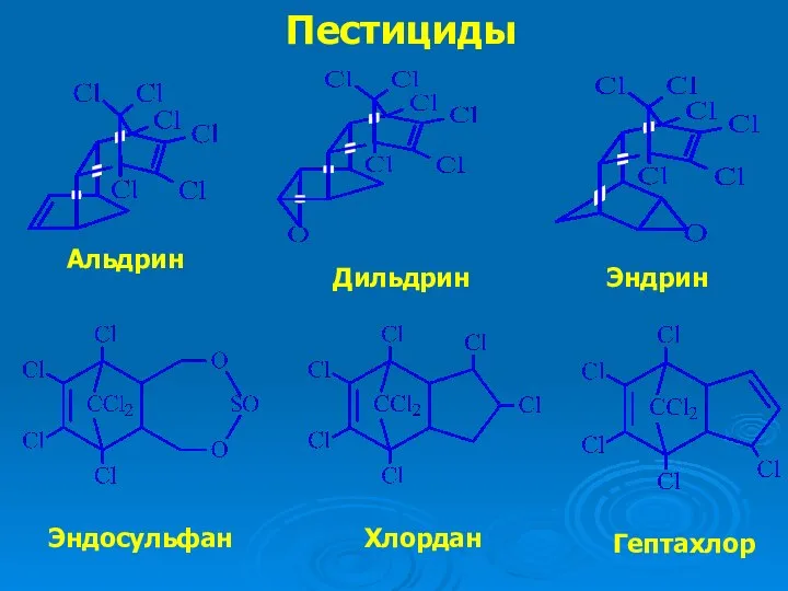 Пестициды Альдрин Дильдрин Эндрин Эндосульфан Хлордан Гептахлор